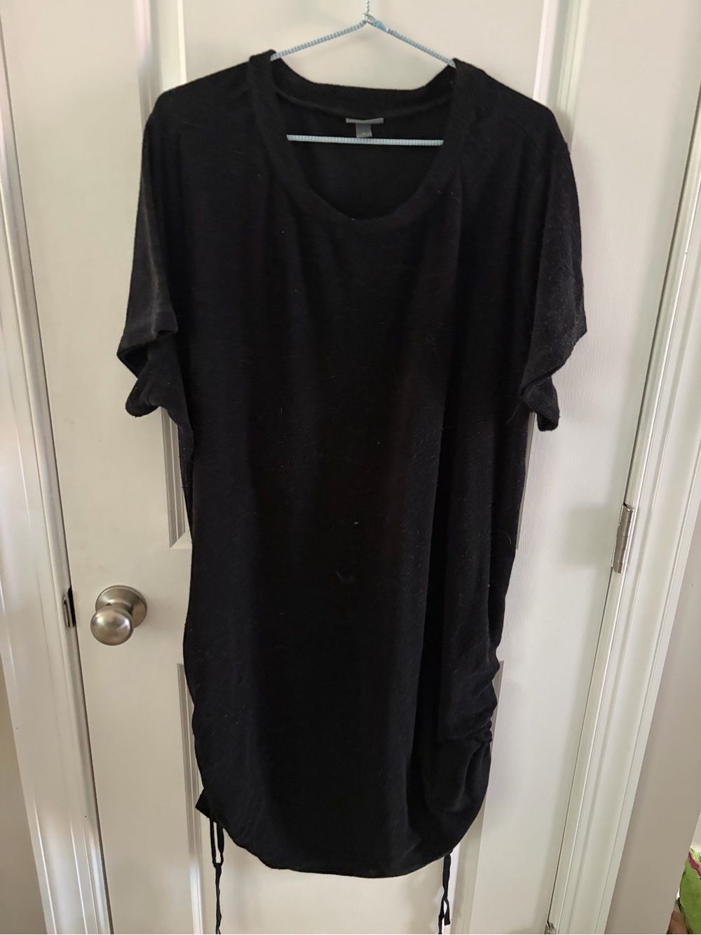 Black Short Sleeve Drawstring Tunic Dress